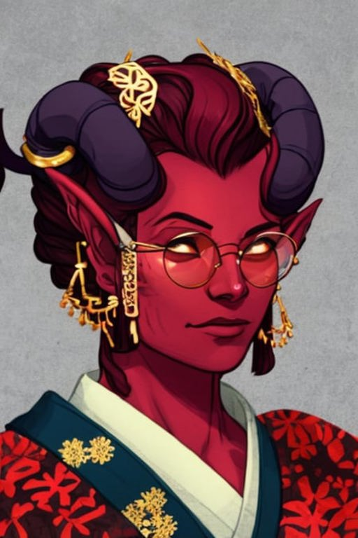 (brenda song), tiefling with dark red skin, red colored skin, crimson colored skin, symmetrical (extremely detailed CG uni...
